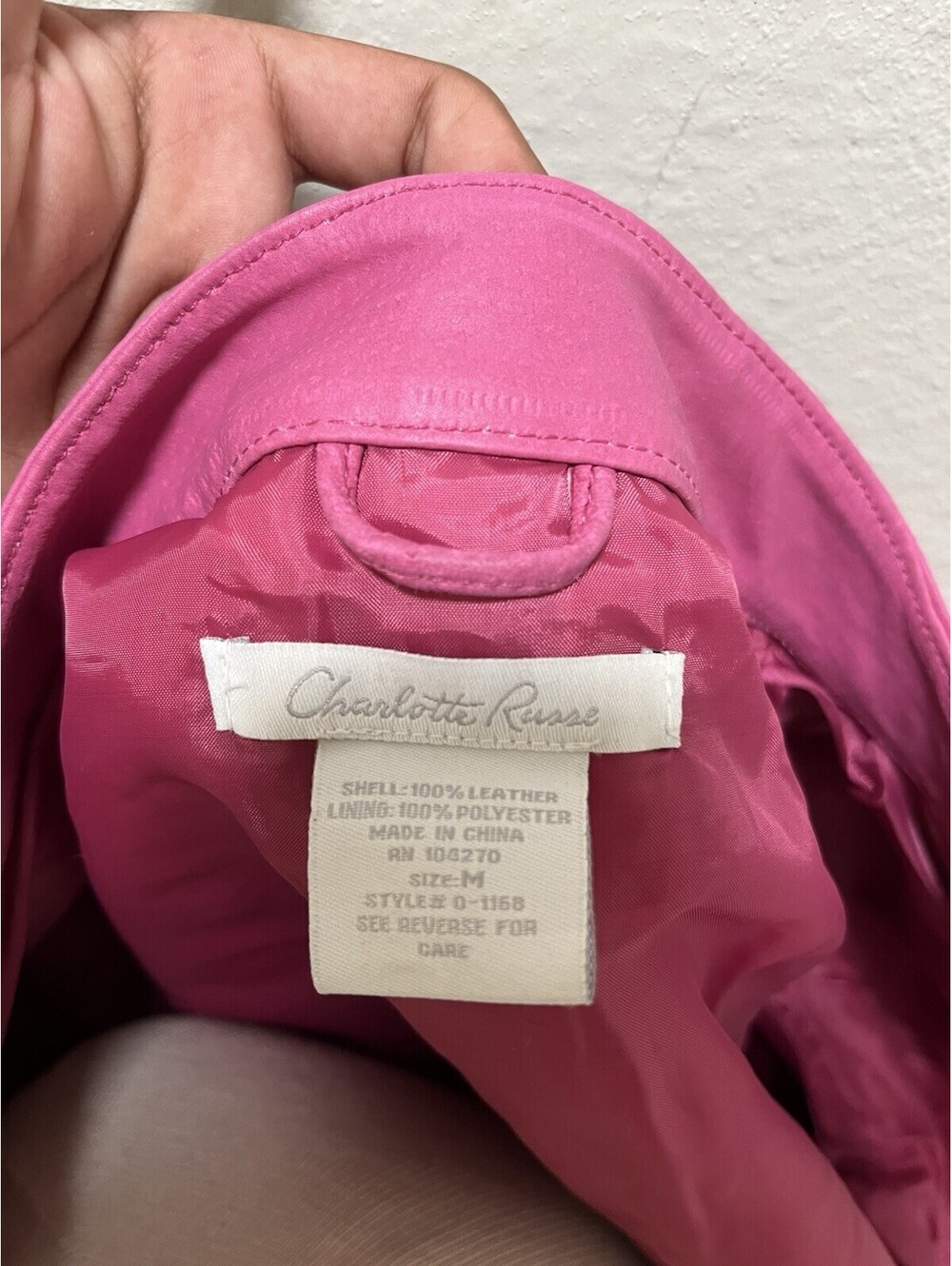 VTG Charlotte Russe Pink Cropped 100% Leather Moto Jacket M - Picture 2 of 5